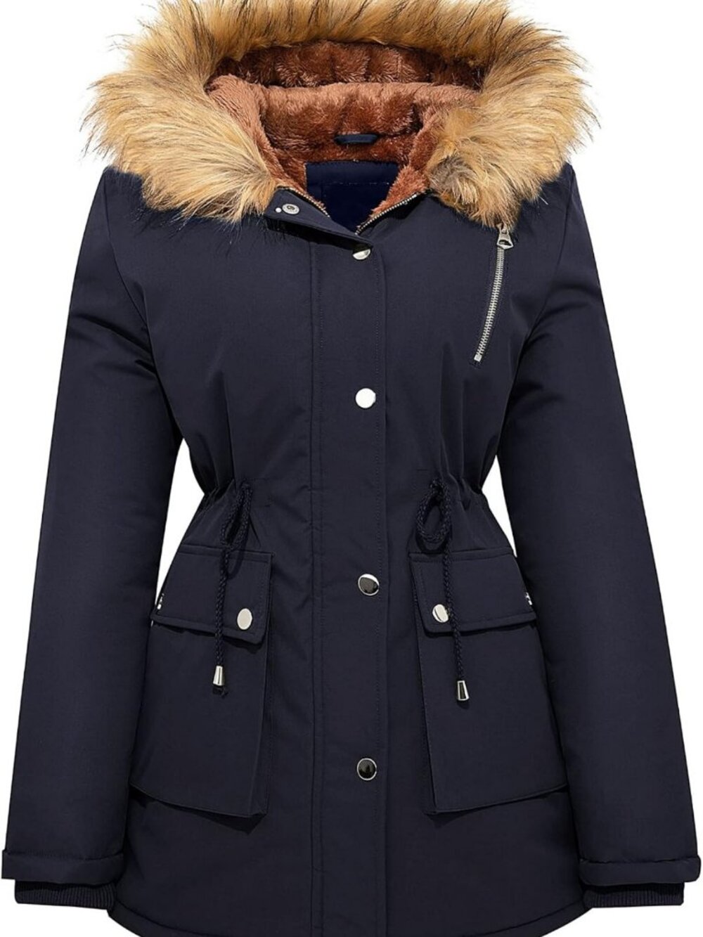 Cozy Women's Winter Puffer Jacket, Water-Repellent, Fleece Lined, Fur Hooded